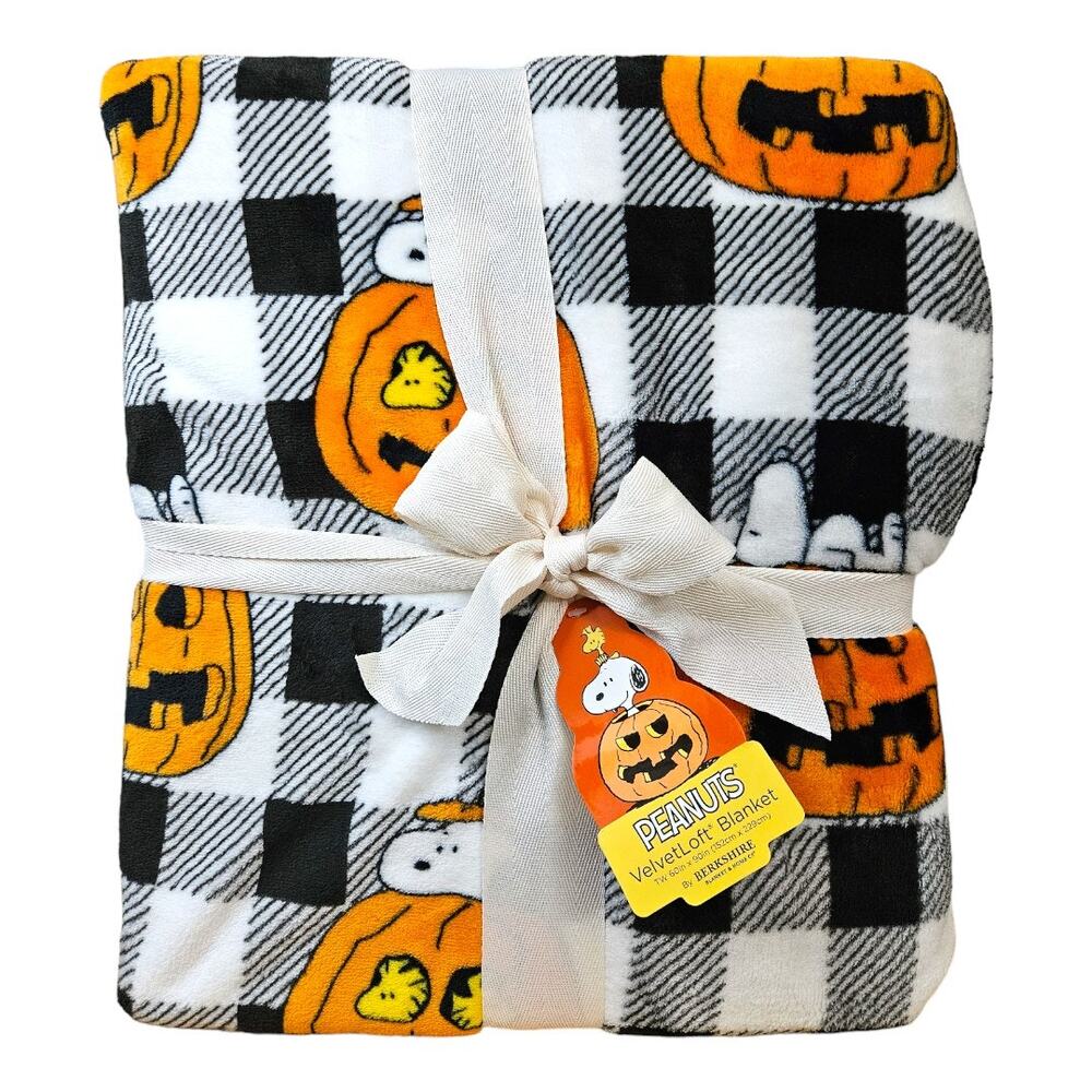NEW Peanuts Snoopy Halloween Pumpkin Checkered Twin Blanket 60" x 90"